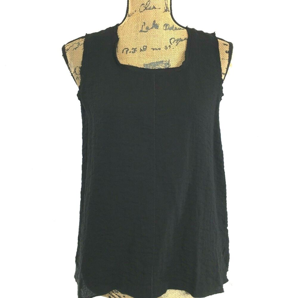 Habitat Black Top Lagenlook Sm Shirt Raw Edge Reverse Seam Side Slit Pullover LN